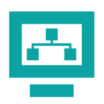 Ikona oboru Informatika v ekonomice. Obdélník s podstavcem, vzhled monitoru,  uvnitř vizualizace rozhodovacího diagramu.